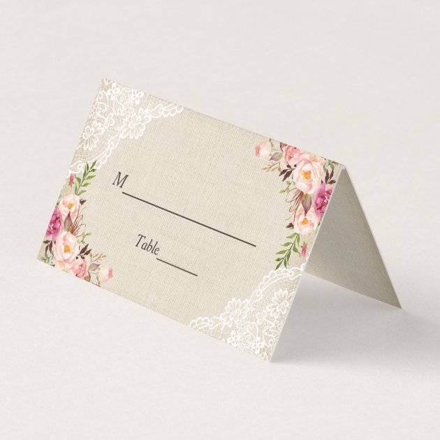 Rustic Burlap Lace Floral Wedding Escort Place Card