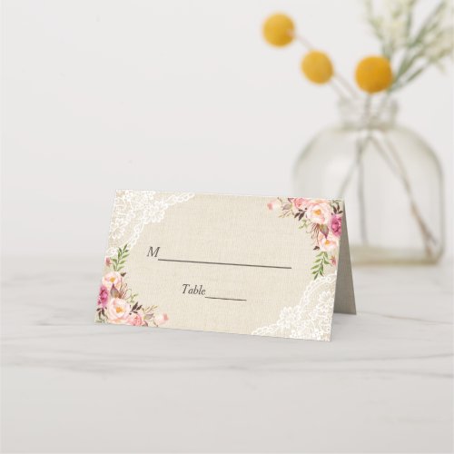 Rustic Burlap Lace Floral Wedding Escort Place Card