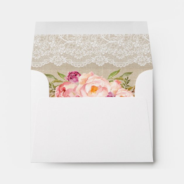 Rustic Burlap Lace Floral Wedding RSVP Envelope