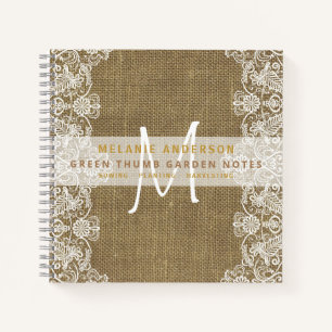 Rustic Burlap Lace Gardeners Journal Vintage