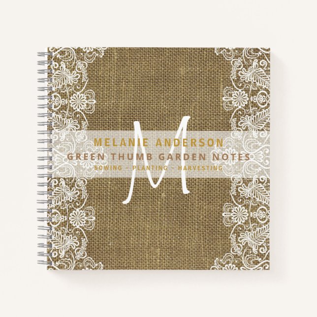 Rustic Burlap Lace Gardeners Journal Vintage (Front)