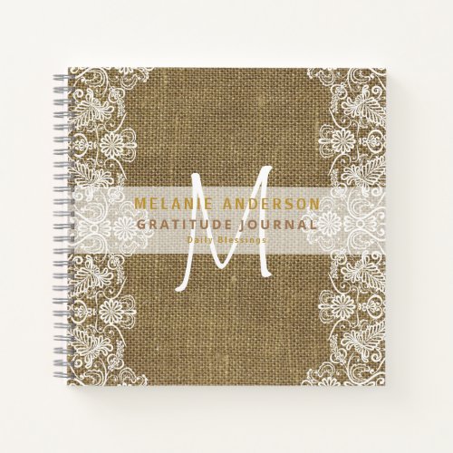 Rustic Burlap Lace Gratitude Thankfulness Journal