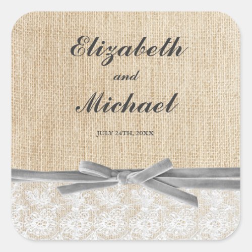 Rustic Burlap Lace Gray Ribbon Favor Label