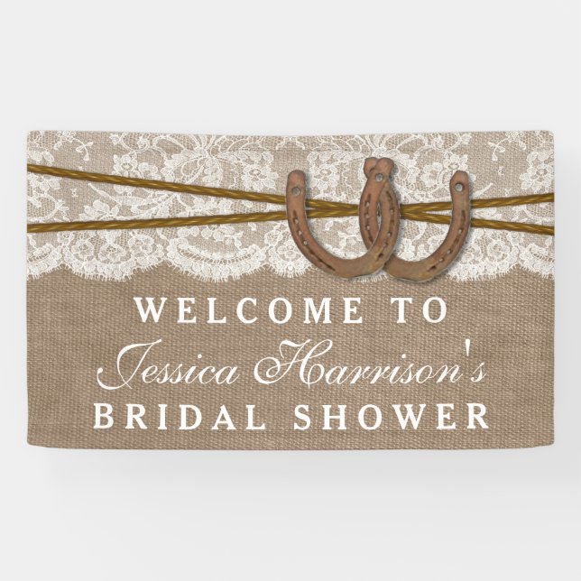 Rustic Burlap & Lace Horseshoe Bridal Shower Banner (Horizontal)