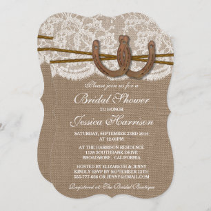 Rustic Burlap & Lace Horseshoe Bridal Shower Invitation