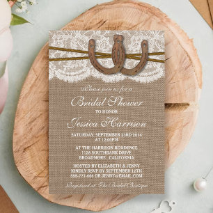 Rustic Burlap & Lace Horseshoe Bridal Shower Invitation