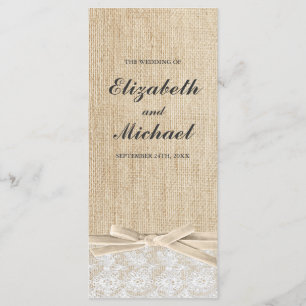 Rustic Burlap Lace Ivory Ribbon Wedding Program