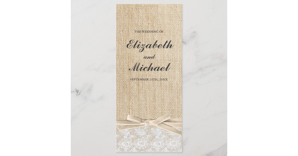Rustic Burlap Lace Ivory Ribbon Wedding Program Zazzle Com