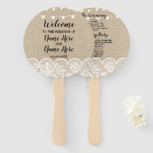 Rustic Burlap Lace Lights Wedding Programme Fan