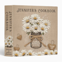 Rustic  Burlap, Lace, Mason Jar Daisies 3 Ring Binder