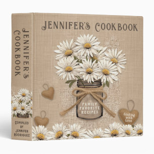 Rustic Burlap, Lace, Mason Jar Daisies 3 Ring Binder