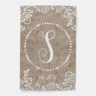 Rustic Burlap & Lace Monogram  Garden Flag