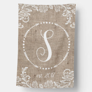 Rustic Burlap & Lace Monogram  House Flag
