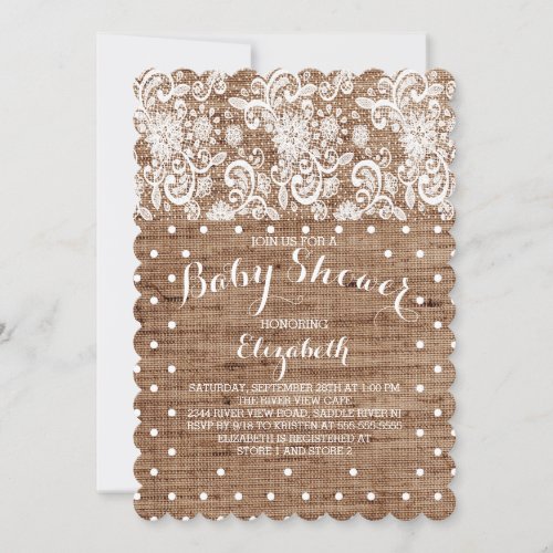 Rustic Burlap Lace Neutral Baby Shower Invitation