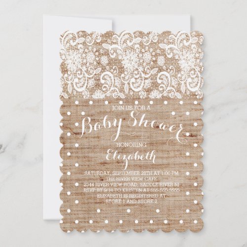 Rustic Burlap Lace Neutral Baby Shower Invitation