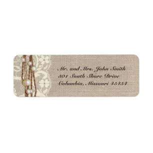 Rustic Burlap Lace Pearls Return Address Label