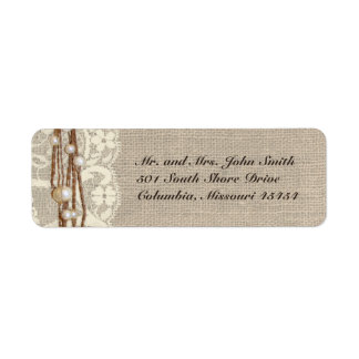 Rustic Burlap Lace Pearls Return Address Label