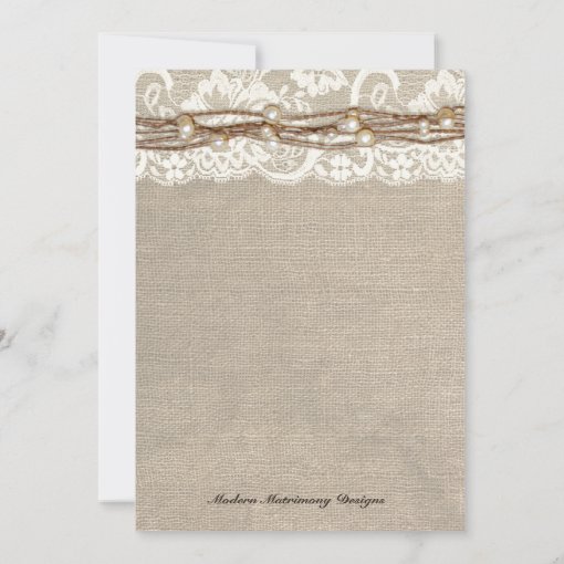 Rustic Burlap Lace Pearls Wedding Invitation Zazzle