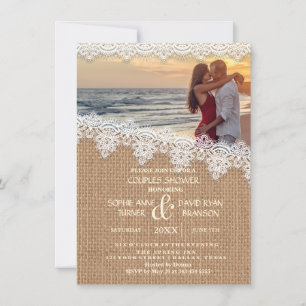 Rustic Burlap Lace Photo Couples Shower Invite