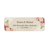 Rustic Burlap Lace Pink Floral Label