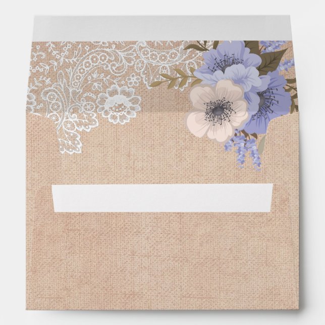 Rustic Burlap Lace Purple Floral Envelope (Back (Bottom))