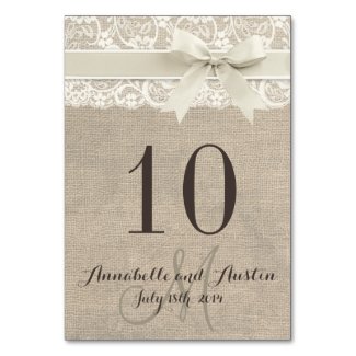 Rustic Burlap Lace Ribbon Wedding Table Card