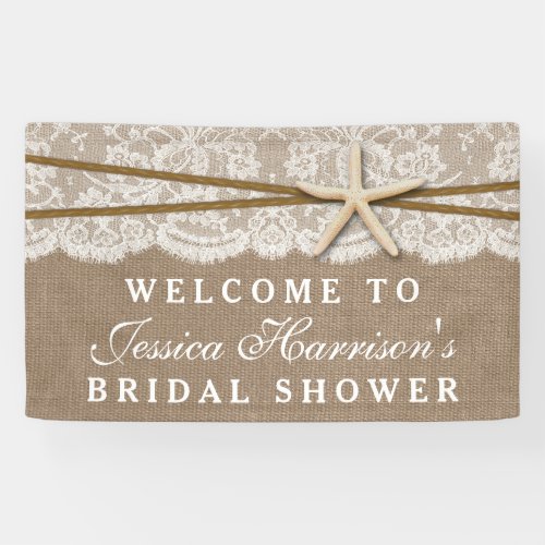 Rustic Burlap Lace  Starfish Beach Bridal Shower Banner