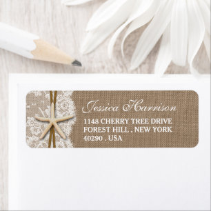 Rustic Burlap, Lace & Starfish Beach Bridal Shower Label