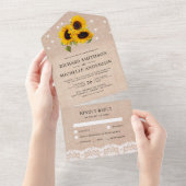 Rustic Burlap Lace String Lights Sunflower Wedding All In One Invitation (Tearaway)