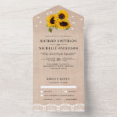 Rustic Burlap Lace String Lights Sunflower Wedding All In One Invitation (Inside)