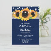 Rustic Burlap Lace Sunflower Navy Blue Wedding Invitation (Standing Front)