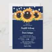 Rustic Burlap Lace Sunflower Navy Blue Wedding Invitation (Front)