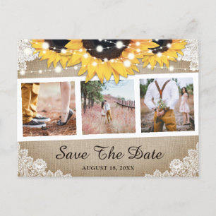 Rustic Burlap Lace Sunflower Photo Save The Date Announcement Postcard