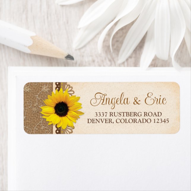 Rustic Burlap Lace Sunflower Wedding Address Label (Insitu)