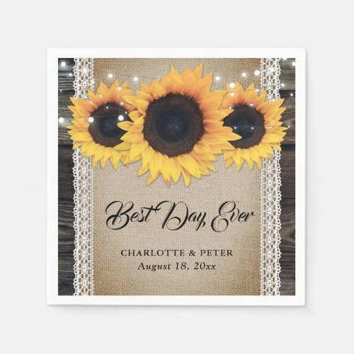 Rustic Burlap Lace Sunflower Wedding Paper Napkins