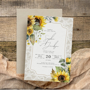 Rustic Burlap Lace Sunflowers Fall Wedding Invitation