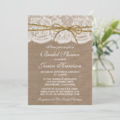 Rustic Burlap, Lace & Twine Bow Bridal Shower Invitation (Standing Front)
