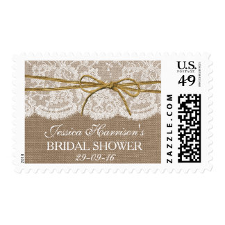 Rustic Burlap, Lace & Twine Bow Bridal Shower Postage