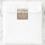 Rustic Burlap, Lace & Twine Bow Bridal Shower Square Sticker (Bag)