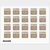 Rustic Burlap, Lace & Twine Bow Bridal Shower Square Sticker (Sheet)