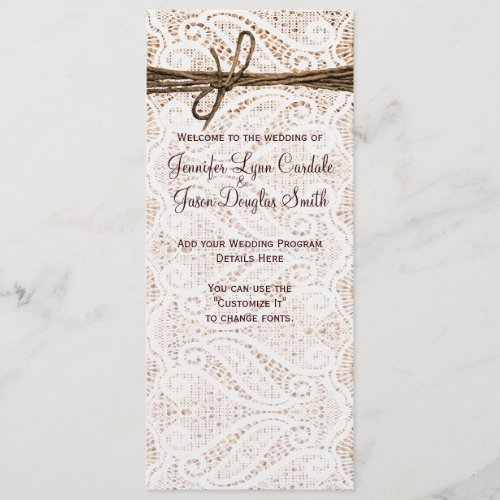 Rustic Burlap Lace Twine Country Wedding Program