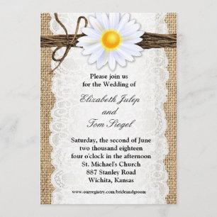 Rustic Burlap Lace Twine Daisy Wedding Invitation