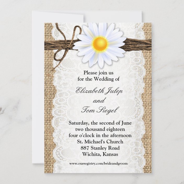 Rustic Burlap Lace Twine Daisy Wedding Invitation | Zazzle