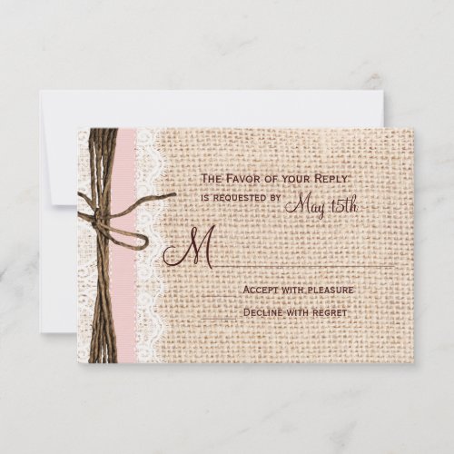 Rustic Burlap Lace Twine Pink Ribbon Wedding RSVP