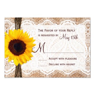 Rustic Burlap Lace Twine Sunflower Wedding RSVP Card