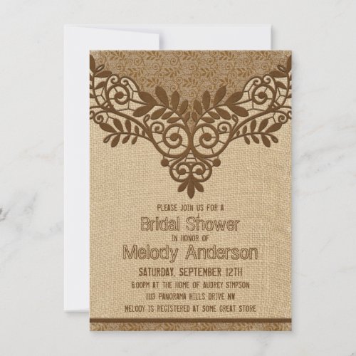 Rustic Burlap Lace Vintage Bridal Shower Personalized Invitations