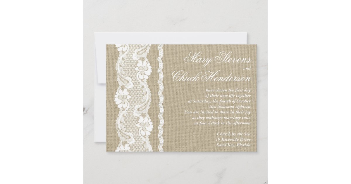 Rustic Burlap Lace Wedding Invitation | Zazzle