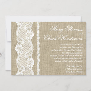Rustic Burlap Lace Wedding Invitation