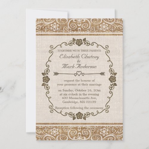 Rustic Burlap Lace Wedding 5x7 Paper Invitation Card