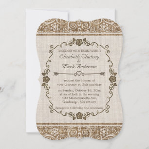 Rustic Burlap Lace Wedding Invitation